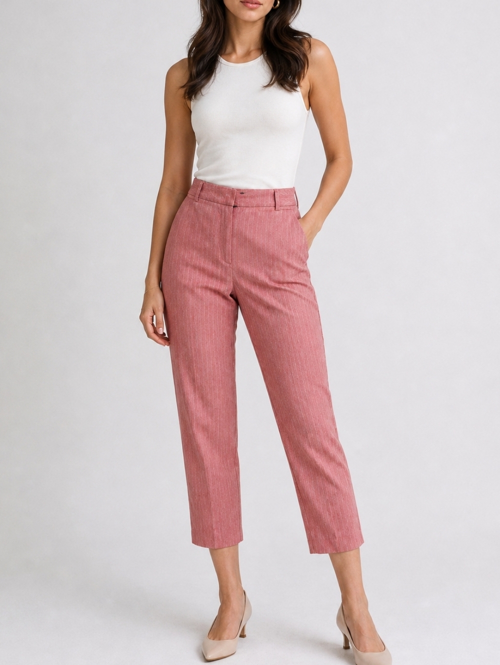Piazza Sempione Italy Red Pinstripe Cropped Trouser Pants Cotton